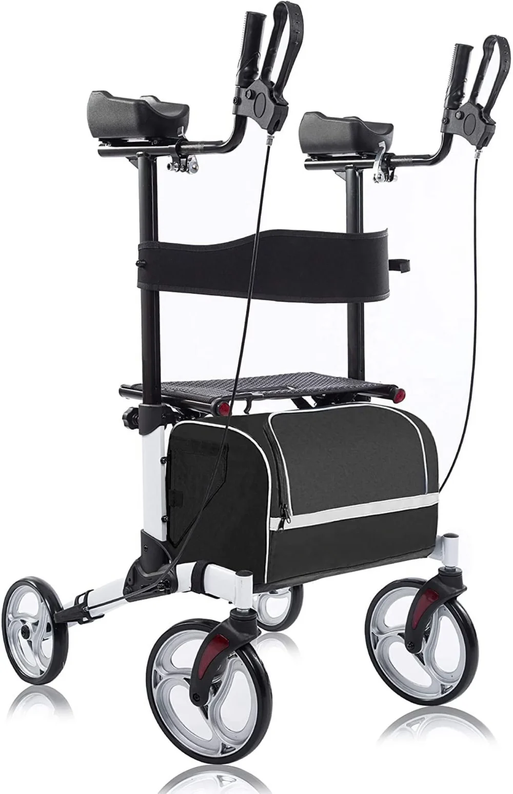 BEYOUR WALKER Upright Walker, Newest Design, Stand Up Rollator Walker Tall Rolling Mobility Walking Aid with 10” Front Wheels, Seat and Armrest for Seniors and Adults, White