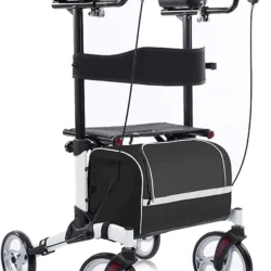 BEYOUR WALKER Upright Walker, Newest Design, Stand Up Rollator Walker Tall Rolling Mobility Walking Aid with 10” Front Wheels, Seat and Armrest for Seniors and Adults, White
