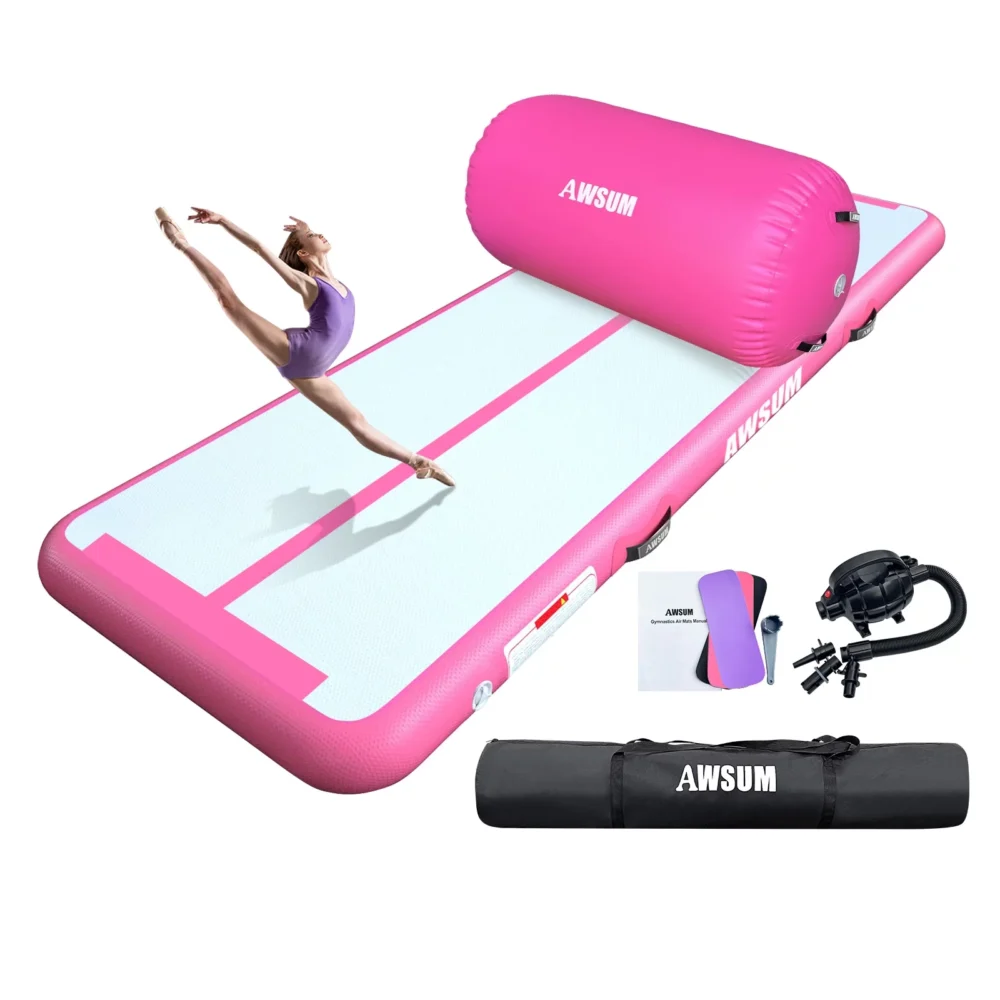 AWSUM Inflatable Air Gymnastics Mat 10 ft 13 ft 16 ft Training mat 4 inches Thick tumble track Air Roller with Electric Pump for Home/Gym