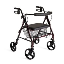 Medline Heavy Duty Extra Wide Rollator, Folding Rolling Walker, 8 Wheels, 400lb Weight Capacity, Burgundy Red Frame