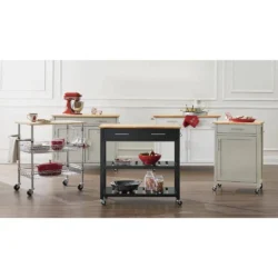 StyleWell Glenville Black Rolling Kitchen Cart with Butcher Block Top, Double-Drawer Storage, and Open Shelves (36" W) - Image 7