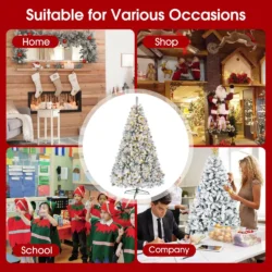 iFanze 6ft Pre-Lit Snow Flocked Christmas Tree with 1000 Tips 250 Warm Lights, Hinged Artificial Holiday Xmas Pine Tree - Image 5