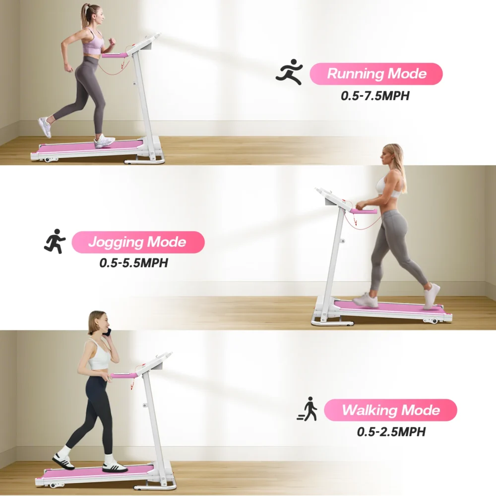 FYC Foldable Treadmills for Home, 2.5 HP, 7.5 MPH, Electric Running Treadmill Quiet Brushless Proform Treadmill for Home Gym, Running Machine with Heart Rate Sensor with LED Display (Pink) - Image 5