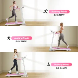 FYC Foldable Treadmills for Home, 2.5 HP, 7.5 MPH, Electric Running Treadmill Quiet Brushless Proform Treadmill for Home Gym, Running Machine with Heart Rate Sensor with LED Display (Pink) - Image 5