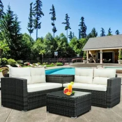 Segmart 4 Piece Patio Furniture Set, All-Weather Outdoor Sectional Sofa Set, PE Rattan Conversation Set with Storage Box, Table & Cushions, Wicker - Image 4