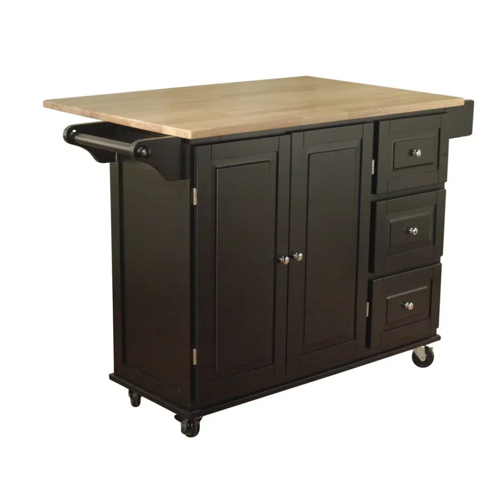 Three Posts Hardiman Kitchen Island with Wood Top Base, Black - Image 4