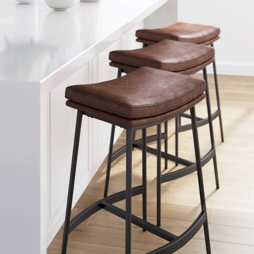 Nathan James Arlo Modern Backless Upholstered Kitchen Counter Bar Stool with Saddle Seat and Metal Base - Set of 4 - Brown/Matte Black - Image 7