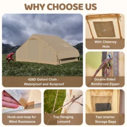 6 Person Inflatable Camping Tent with Pump, 10ft x7ft Glamping Family Tent Easy Setup 4 Season Waterproof Windproof Outdoor Blow Up Tent Luxury Oxford Cabin with Mesh Windows & Doors - Image 5