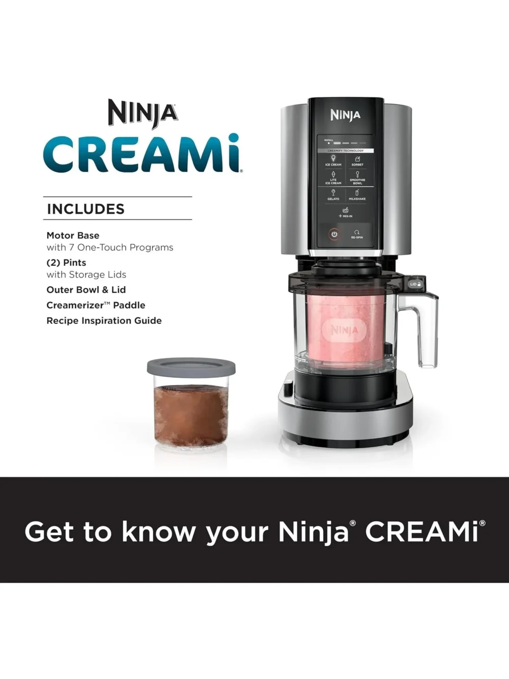 Ninja NC301 CREAMi Ice Cream Maker, for Gelato, Mix-ins, Milkshakes, Sorbet, Smoothie Bowls & More, 7 One-Touch Programs, with (2) Pint Containers & Lids, Compact Size, Perfect for Kids, Silver - Image 3