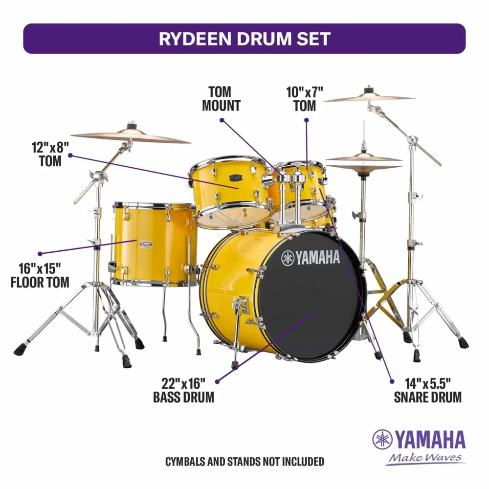 RDP2F5YL Rydeen 22" Bass Drum 5-Piece Shell Pack Mellow Yellow - Image 8