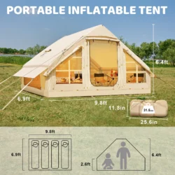 6 Person Inflatable Camping Tent with Pump, 10ft x7ft Glamping Family Tent Easy Setup 4 Season Waterproof Windproof Outdoor Blow Up Tent Luxury Oxford Cabin with Mesh Windows & Doors - Image 3