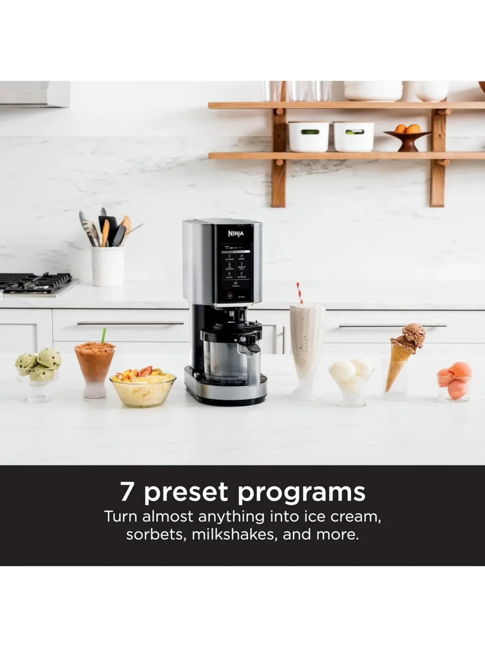 Ninja NC301 CREAMi Ice Cream Maker, for Gelato, Mix-ins, Milkshakes, Sorbet, Smoothie Bowls & More, 7 One-Touch Programs, with (2) Pint Containers & Lids, Compact Size, Perfect for Kids, Silver - Image 5