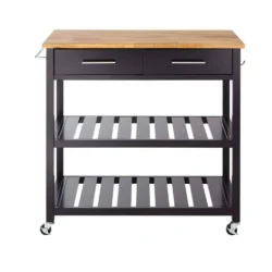 StyleWell Glenville Black Rolling Kitchen Cart with Butcher Block Top, Double-Drawer Storage, and Open Shelves (36" W) - Image 8