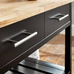 StyleWell Glenville Black Rolling Kitchen Cart with Butcher Block Top, Double-Drawer Storage, and Open Shelves (36" W) - Image 6