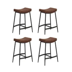 Nathan James Arlo Modern Backless Upholstered Kitchen Counter Bar Stool with Saddle Seat and Metal Base - Set of 4 - Brown/Matte Black - Image 4