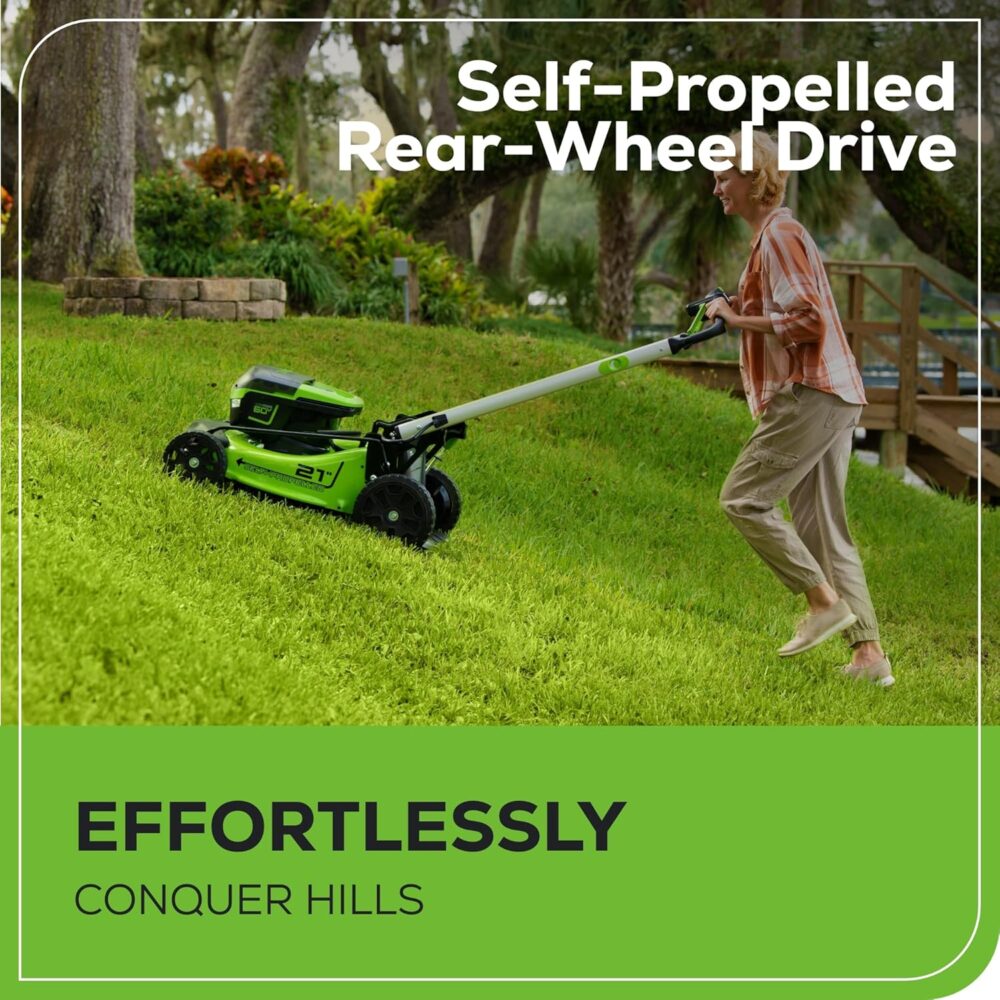 Greenworks 60V 21” Cordless (Self-Propelled) Lawn Mower , 2 x 4.0Ah Batteries and Dual Port Rapid Charger - Image 5