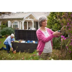 Keter Brightwood 120 Gallon Outdoor Plastic Storage Deck Box- Brown - Image 3