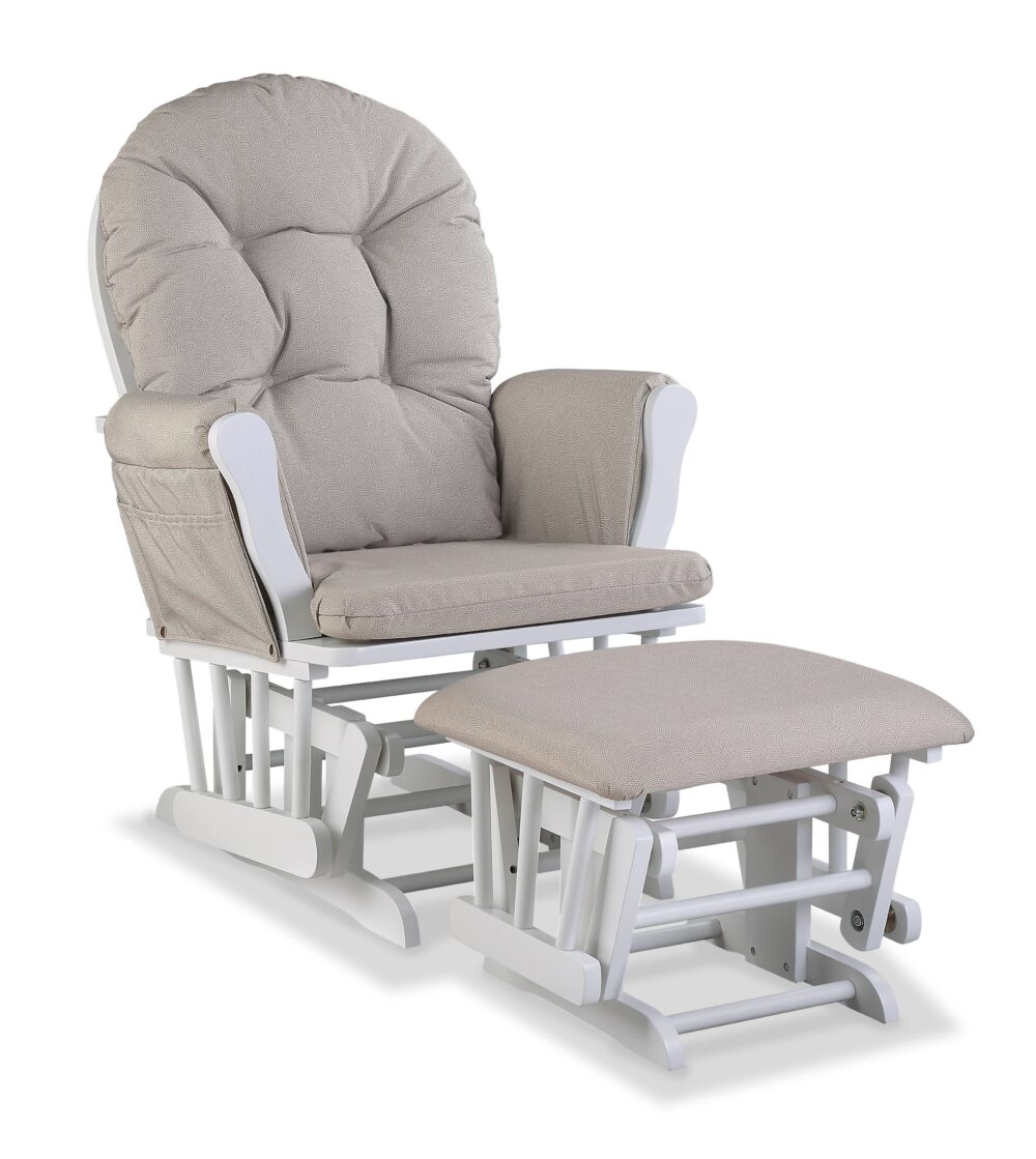 Stork Craft Hoop Custom Glider and Ottoman Set, White/Taupe Swirl