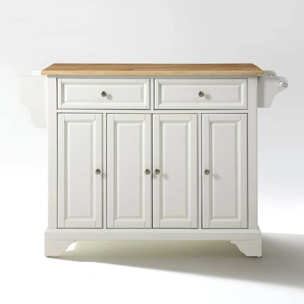 Crosley Lafayette Natural Wood Top Kitchen Island - White