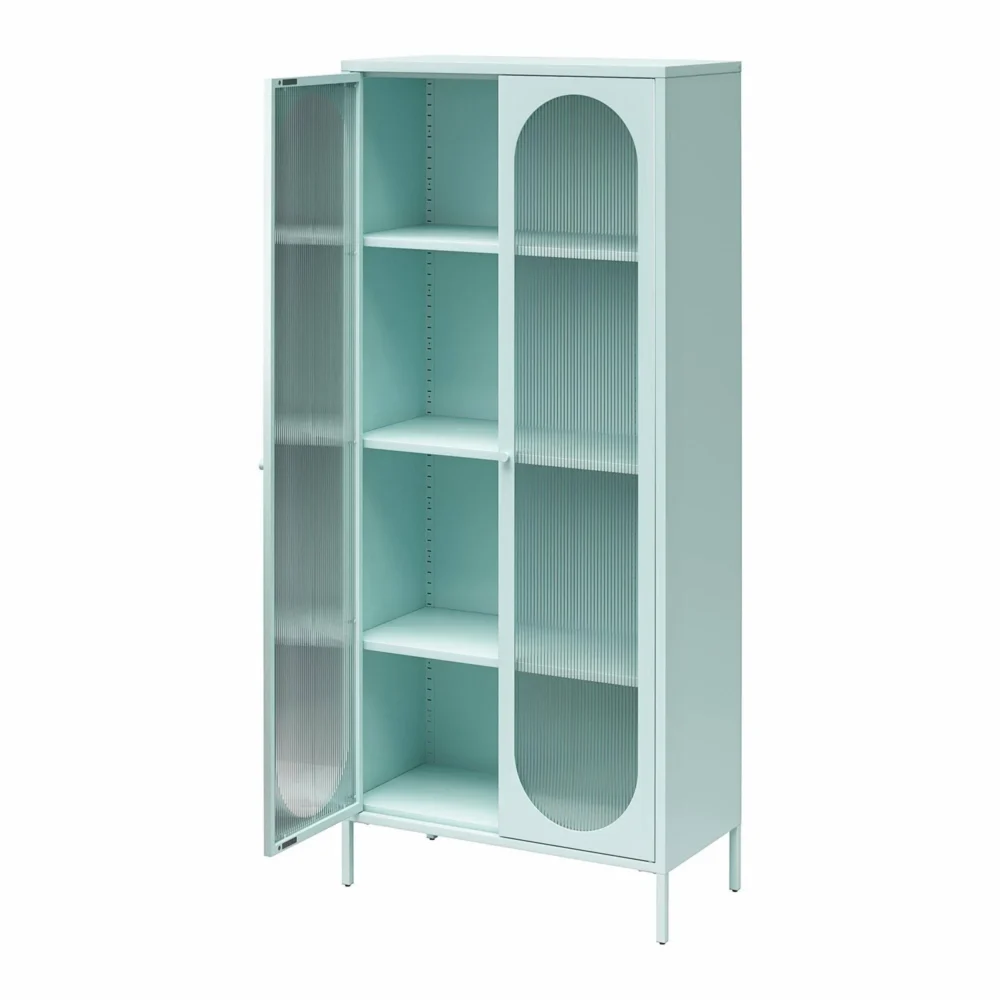 Mr. Kate Luna Tall 2 Door Accent Cabinet with Fluted Glass, Sky Blue - Image 9