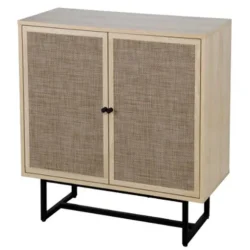Nathan James Kova Cane Rattan Doors Accent Cabinet with Black Metal Base and Adjustable Shelf - Image 7