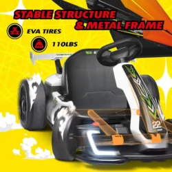 24V Kids Go Kart 300W Powerful Electric Pedal Go Kart, with Drift/Sports Mode, EVA Tires, Brake Pedal, White - Image 7