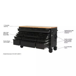 Heavy Duty 61 in. W x 23 in. D 15-Drawer Mobile Workbench with Solid Wood Top - Image 5