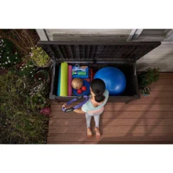 Keter Brightwood 120 Gallon Outdoor Plastic Storage Deck Box- Brown - Image 4