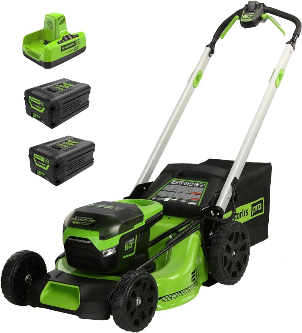 Greenworks 60V 21” Cordless (Self-Propelled) Lawn Mower , 2 x 4.0Ah Batteries and Dual Port Rapid Charger