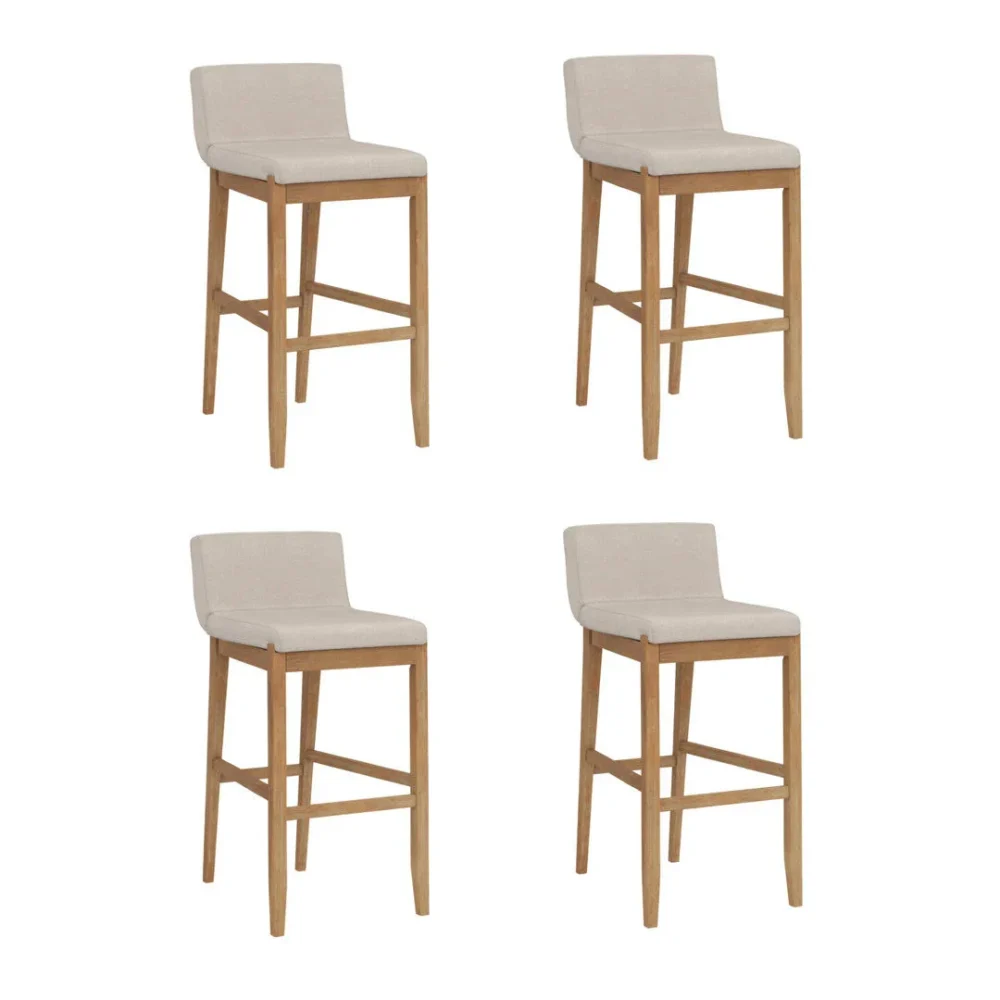 Gracie 29 in. Modern Bar Height Stool with Natural Flax Cushion Seat and Brushed Wood Legs Natural Flax/Brown (Set of 4) - Image 7