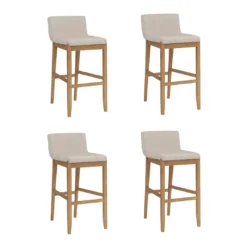 Gracie 29 in. Modern Bar Height Stool with Natural Flax Cushion Seat and Brushed Wood Legs Natural Flax/Brown (Set of 4) - Image 7