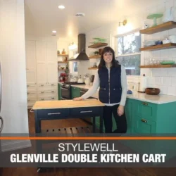 StyleWell Glenville Black Rolling Kitchen Cart with Butcher Block Top, Double-Drawer Storage, and Open Shelves (36" W) - Image 2