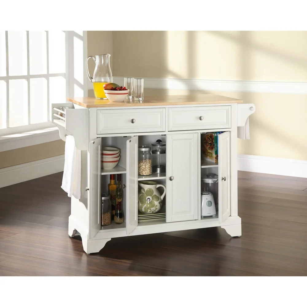 Crosley Lafayette Natural Wood Top Kitchen Island - White - Image 5