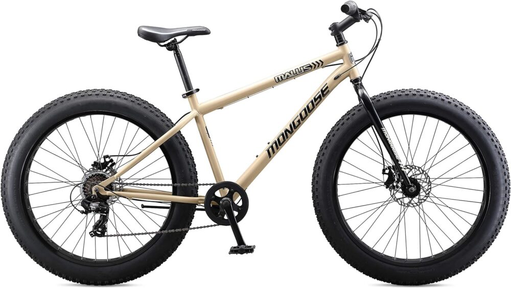 Mongoose Malus Mens and Women Fat Tire Mountain Bike, 26-Inch Bicycle Wheels, 4-Inch Wide Knobby Tires, Steel Frame, 7 Speed Drivetrain, Shimano Rear Derailleur, Disc Brakes - Image 10