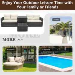 Segmart 4 Piece Patio Furniture Set, All-Weather Outdoor Sectional Sofa Set, PE Rattan Conversation Set with Storage Box, Table & Cushions, Wicker - Image 9