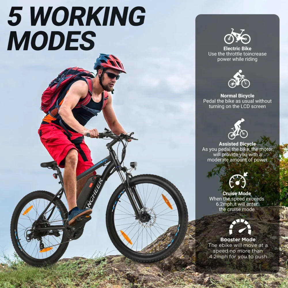 ANCHEER Gladiator 500W 26" Electric Bike for Adults, Electric Mountain Bike with 2.1 Inch eMTB Tire, 48V 10.4Ah Battery, 3H Fast Charge, Shimano 21 Speed, Adults Electric Bicycle - Image 5