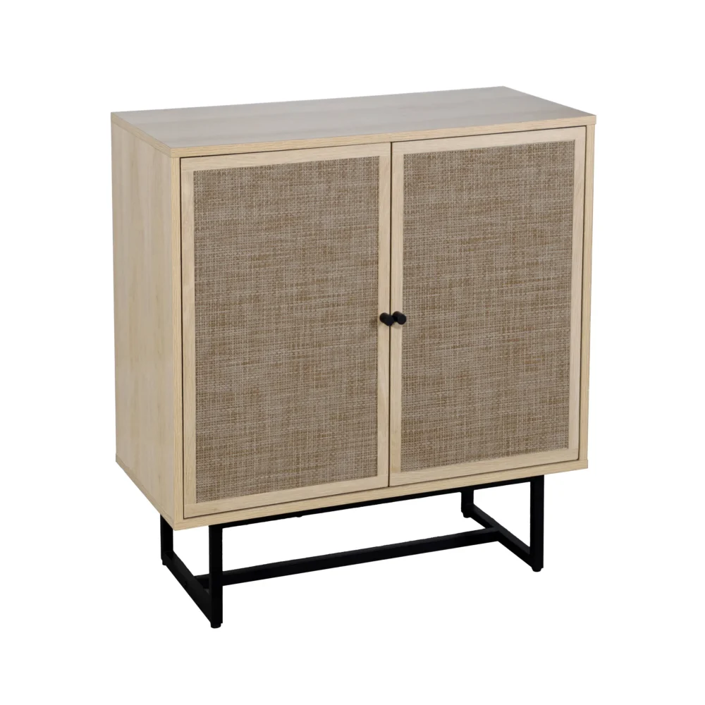 Nathan James Kova Cane Rattan Doors Accent Cabinet with Black Metal Base and Adjustable Shelf - Image 10