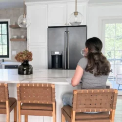 Cohen 24 in. Natural Brown Wood Mid-Century Faux Leather Counter Height Bar Stool with Woven Back for Kitchen Set of 4 - Image 11