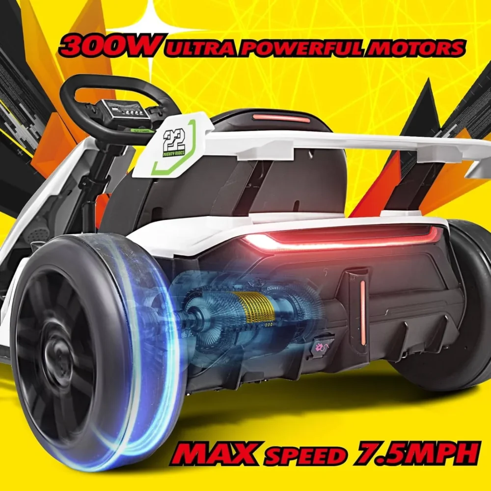 24V Kids Go Kart 300W Powerful Electric Pedal Go Kart, with Drift/Sports Mode, EVA Tires, Brake Pedal, White - Image 2