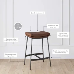 Nathan James Arlo 27 in. Modern Backless Upholstered Counter Height Bar Stool with Metal Frame Brown/Matte Black Set of 2 - Image 11