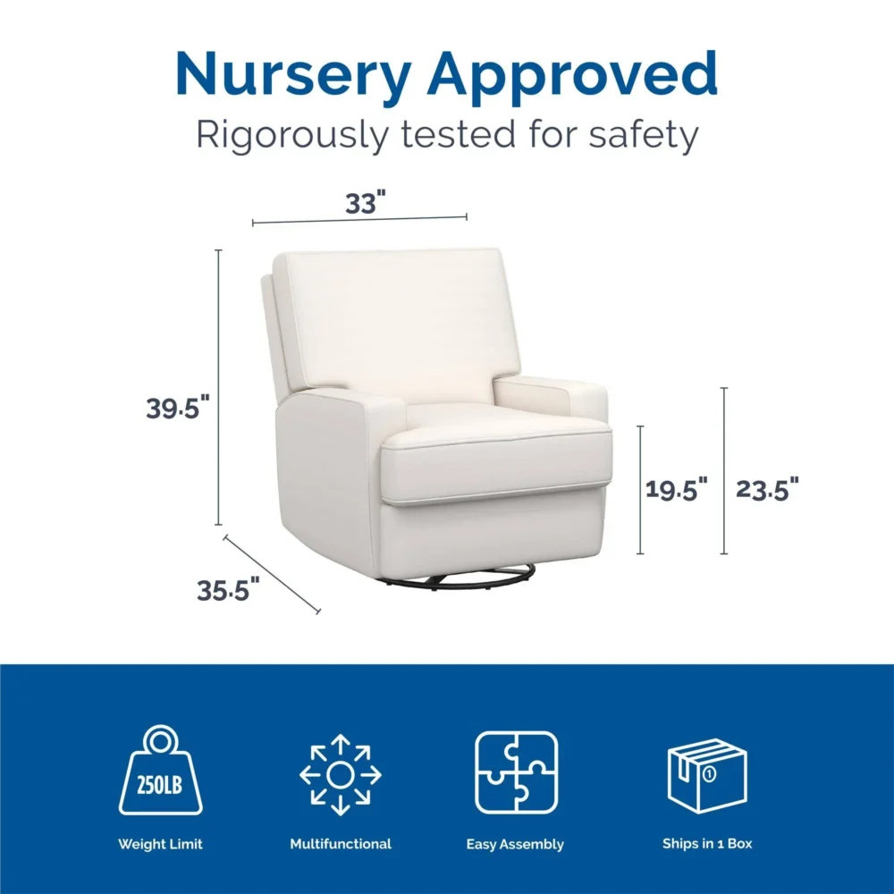 Baby Relax Rylan Swivel Glider Recliner Chair Coil Seating White - Image 6