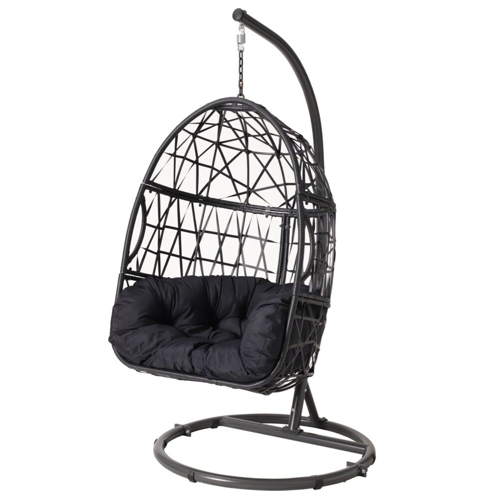 Haverchair Egg Chair with Stand Outdoor Patio Wicker Hanging Chair Swing Chair with Cushion - Image 6