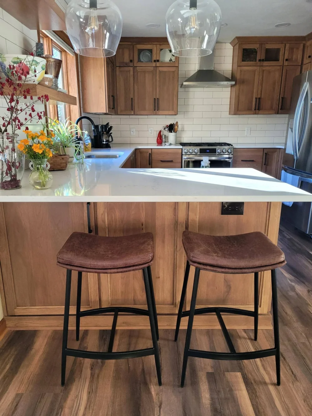 Nathan James Arlo Modern Backless Upholstered Kitchen Counter Bar Stool with Saddle Seat and Metal Base - Set of 4 - Brown/Matte Black - Image 6