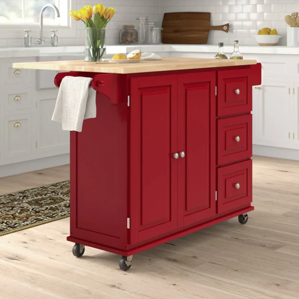 Hardiman Kitchen Cart Three Posts Base Finish: Red - Image 4