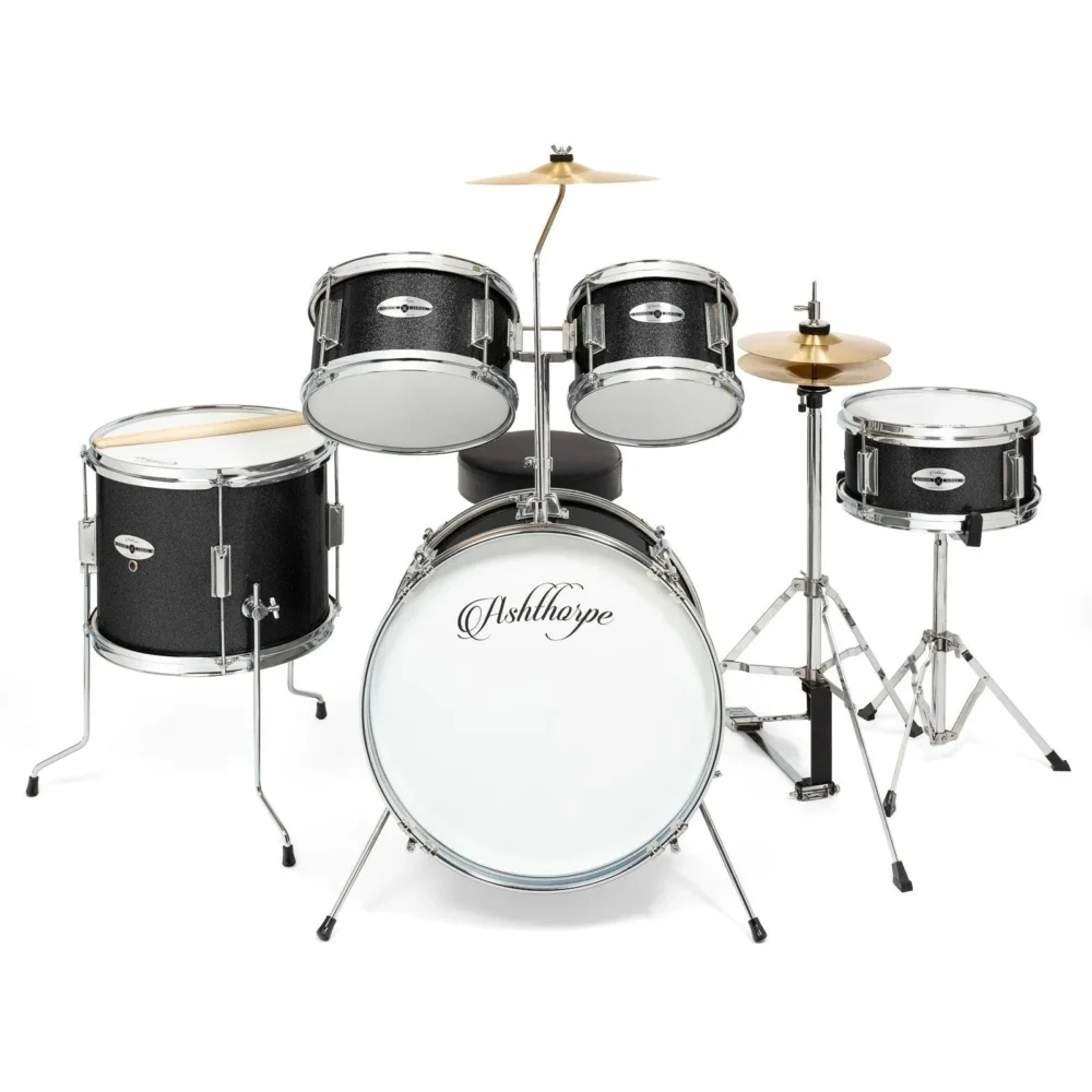 Ashthorpe 5-Piece Complete Junior Drum Set with Genuine Brass Cymbals - Advanced Beginner Kit with 16 Bass Adjustable Throne C - Image 2