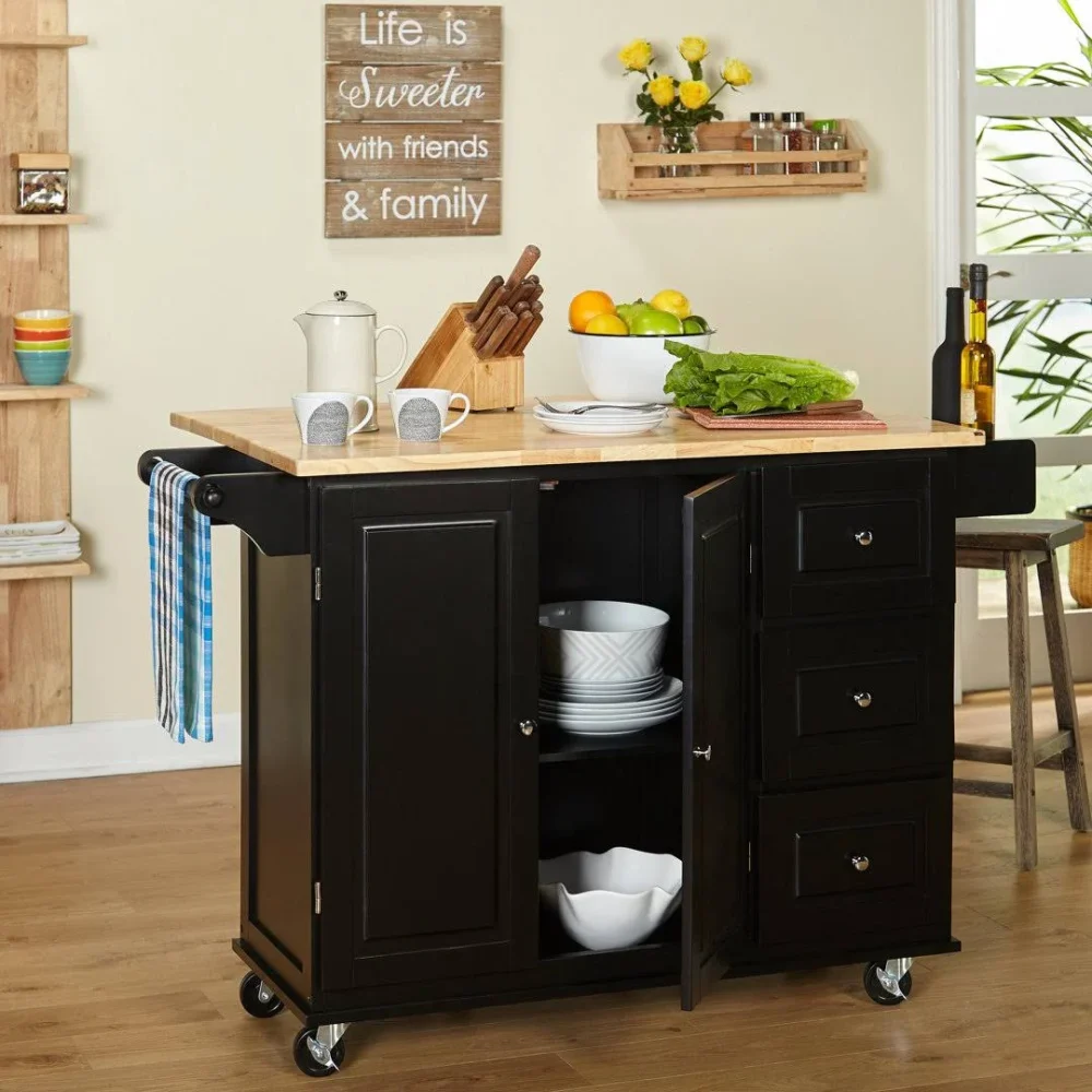 Three Posts Hardiman Kitchen Island with Wood Top Base, Black - Image 6