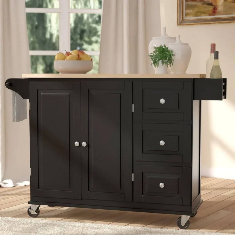 Three Posts Hardiman Kitchen Island with Wood Top Base, Black - Image 2