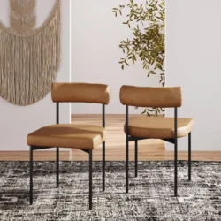 Nathan James Dahlia Counter Height Barstool or Dining Chair with Back and Upholstered Cushion - Set of 2 - Brown - 23-28 in. - Image 4