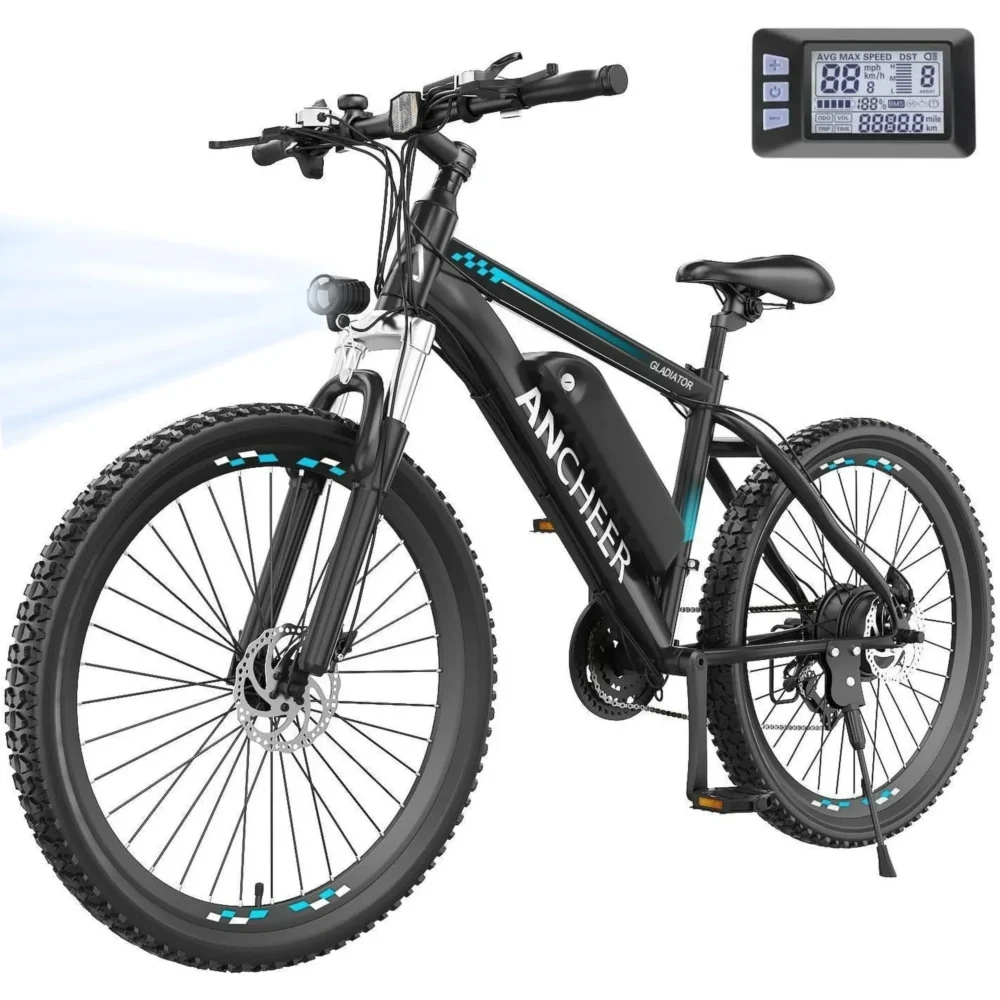 ANCHEER Gladiator 500W 26" Electric Bike for Adults, Electric Mountain Bike with 2.1 Inch eMTB Tire, 48V 10.4Ah Battery, 3H Fast Charge, Shimano 21 Speed, Adults Electric Bicycle