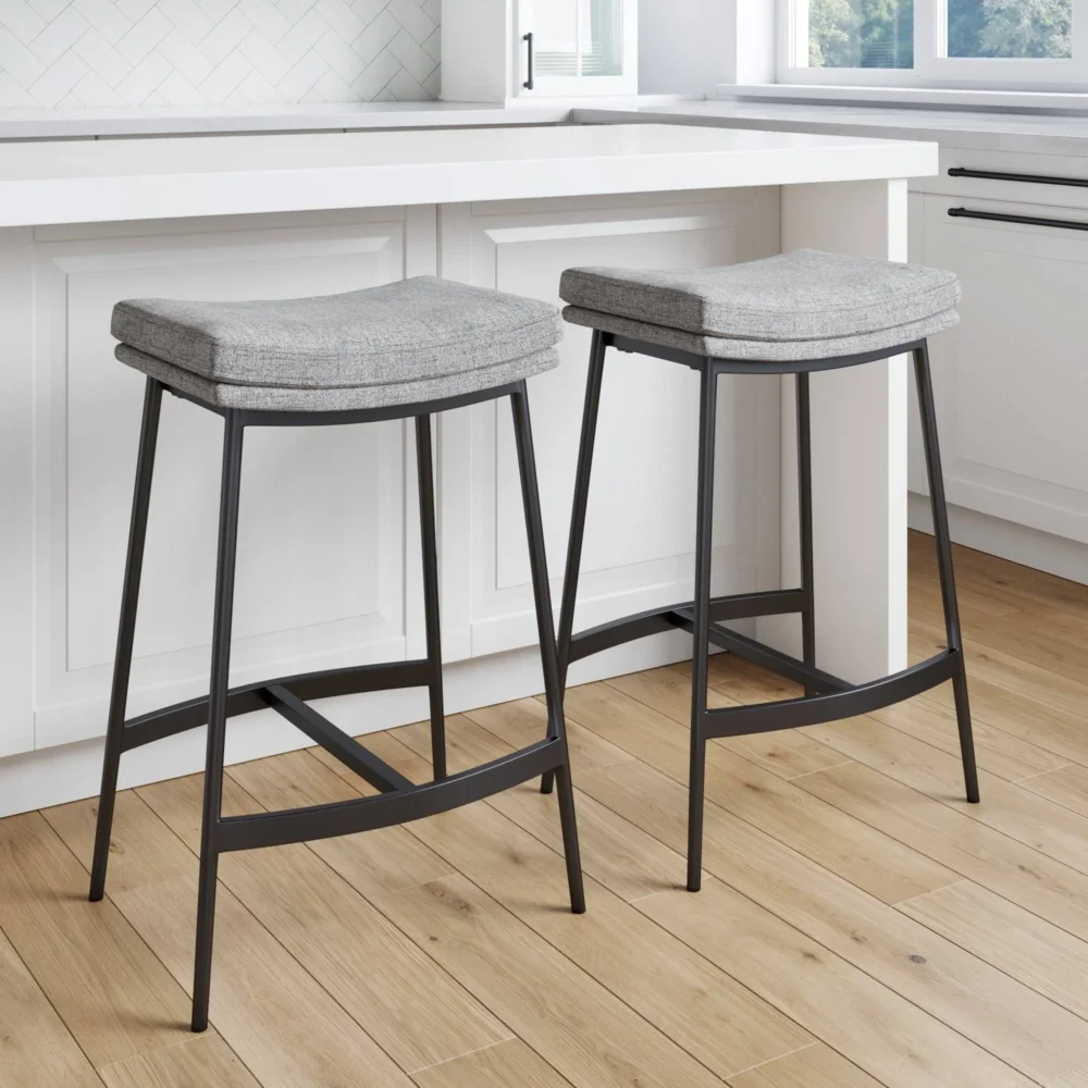 Nathan James Arlo Modern Backless Upholstered Kitchen Counter Bar Stool with Saddle Seat and Metal Base - Set of 4 - Brown/Matte Black - Image 11